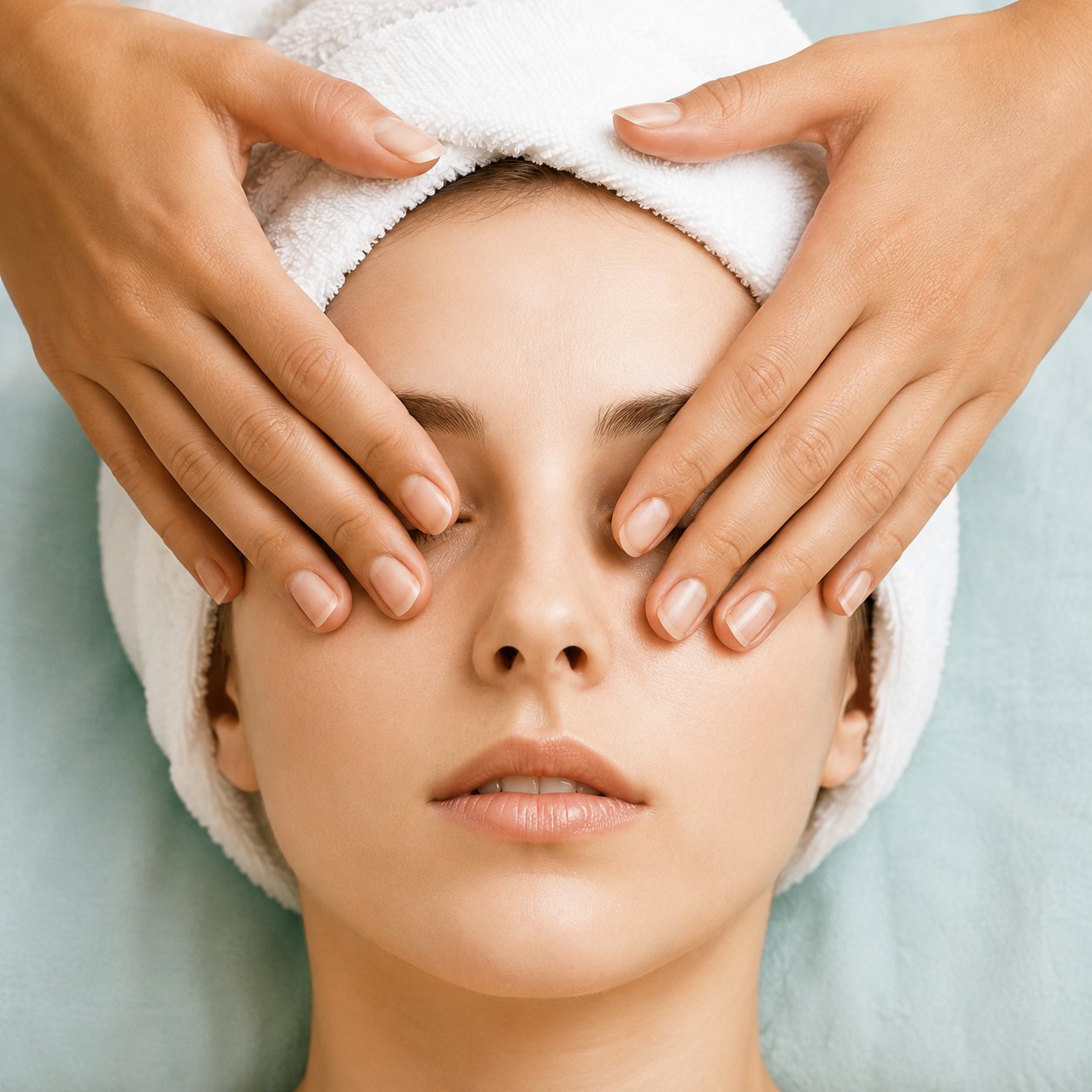 Cliente relaxando com toalha Luxor durante procedimento de estética